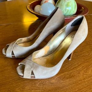 Nine West Taupe Suede Peeptoe Heels